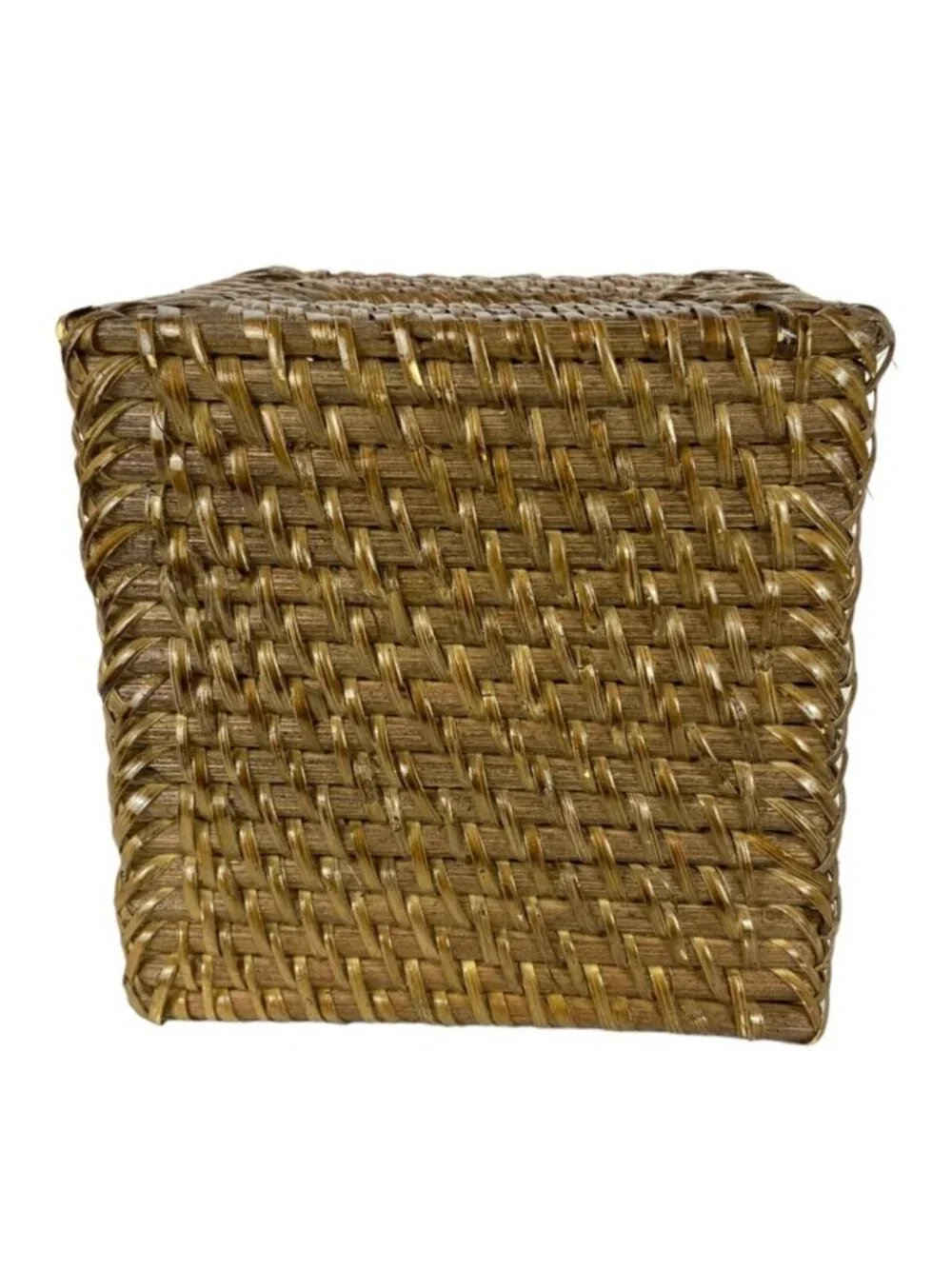Brown Wicker Tissue Box Cover Square Basketweave Boho Decor Bathroom Accessory